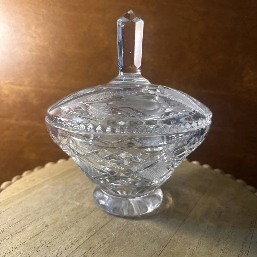 Vintage Clear Cut Crystal Candy Dish Lidded 1950's